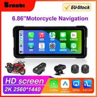 Srnubi 5/6.86 inch Portable Motorcycle DVR Wireless Carplay Android Auto Mirror Link Display IP67 Waterproof 5.0 BT Navigation