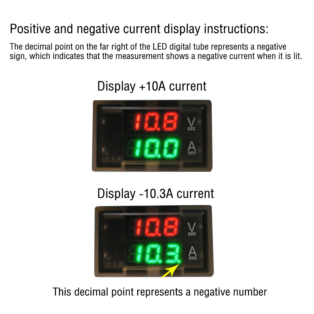 Hall Ammeter Voltmeter DC 0-300V ± 50A 100A 200A 400A Battery Monitor LED Digital Current Voltage meter 12V 24V 36V 48V 60V Car