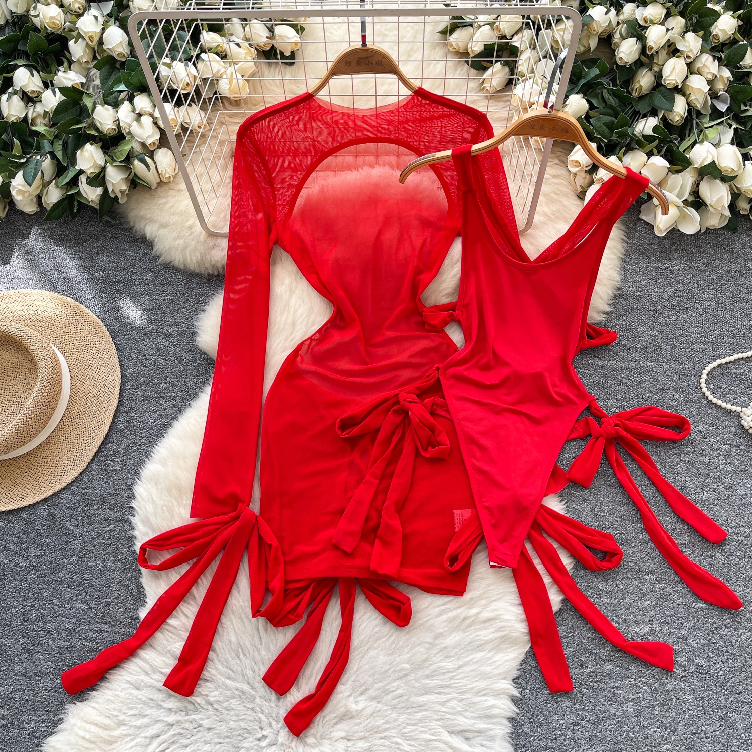 

Женский рождественский фестиваль, вечеринка, вечерний ночной клуб, праздничный комплект из 2 предметов, женский бандажный боди, платье, костюмы Sexi Hotsweet, ночная рубашка для свиданий