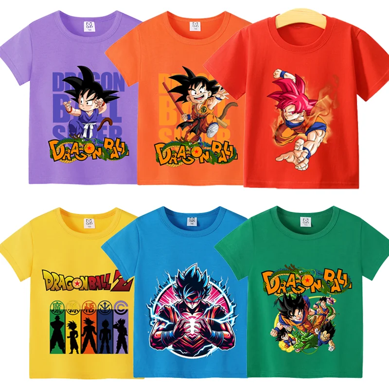 T-shirt Dragon Ball Z Goku, figurines de dessins animés, manches courtes, tee-shirt décontracté pour enfant, col rond Y2K, vêtements d'été pour garçon, cadeau pour enfant