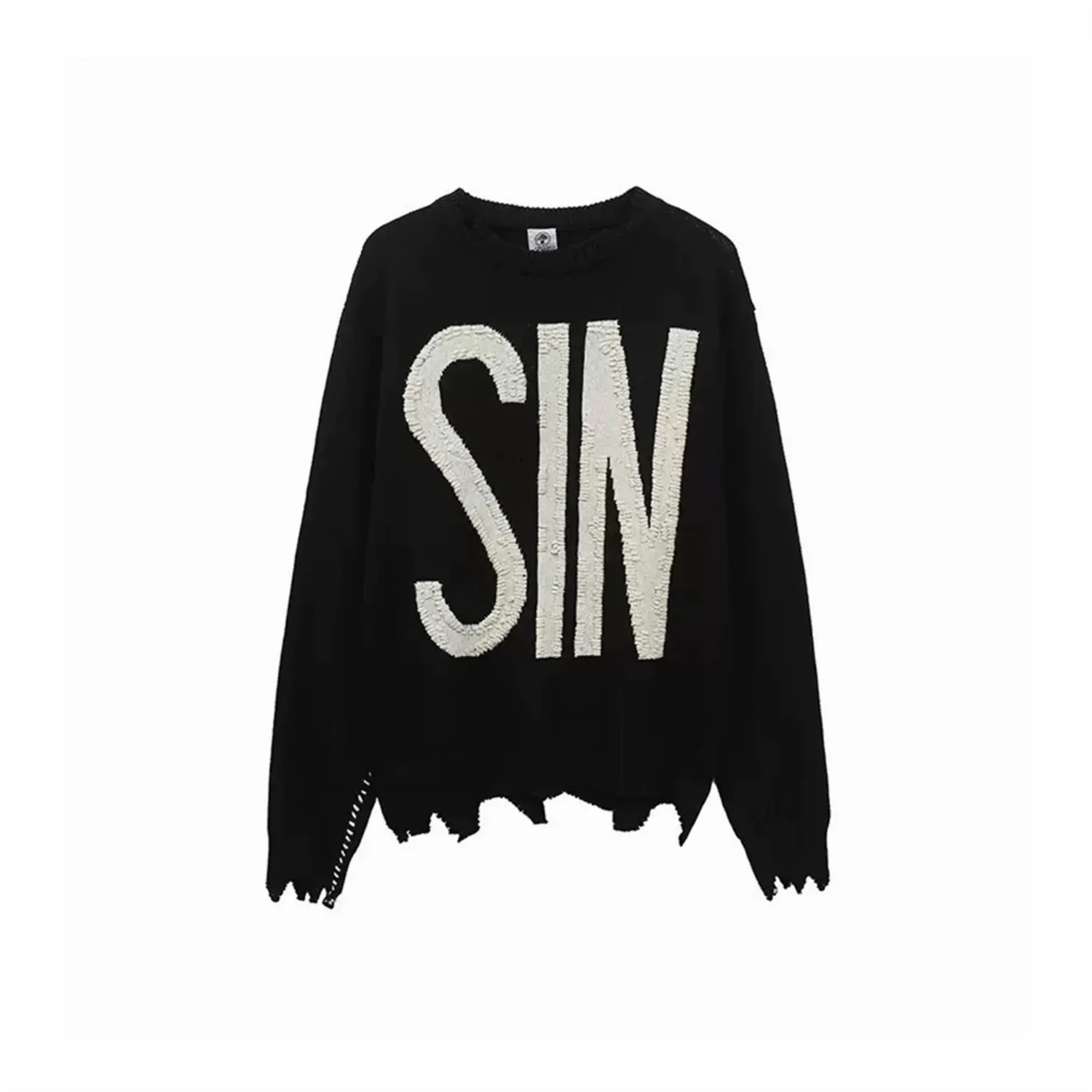 

SAINT OF MICHAEL SIN Letter Print Vintage High-Street Distressed Winter Casual Loose Cotton Sweater Pullover Hoodies For MEN