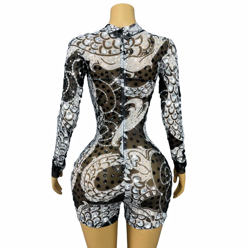 フルラインストーンメッシュボディスーツ女性ジャズダンス衣装コスプレゴーゴー衣装バー DJ DS ナイトクラブポールダンス衣装 XS10131