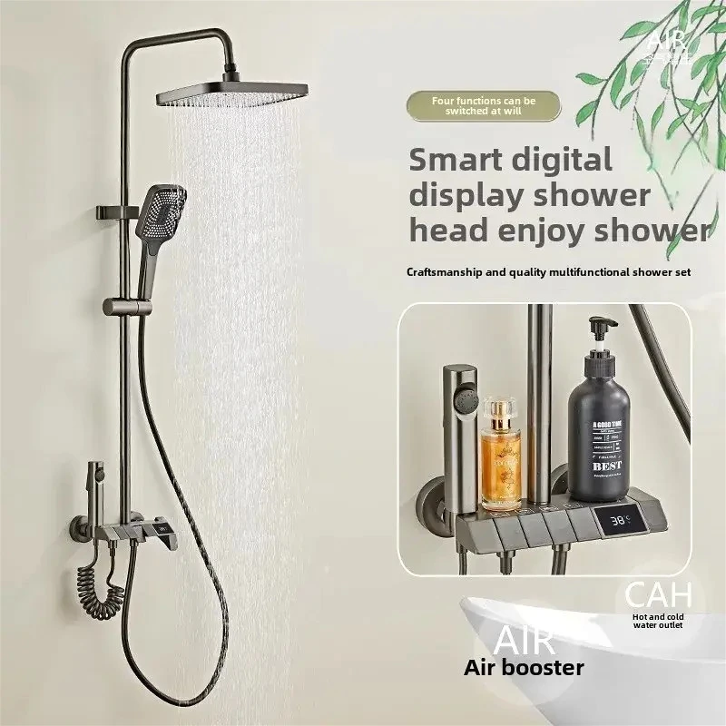 

Full Copper Shower Shower Set Household Bathroom Piano Button Pressurized Nozzle Shower Set Fashionable Home Bathroom Shower Set