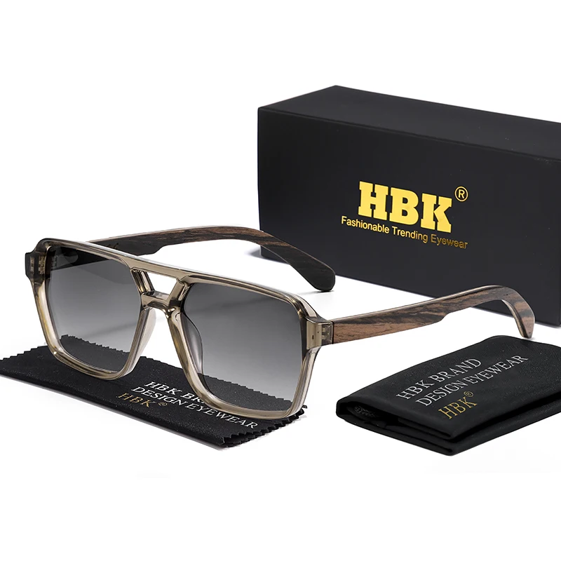 Okulary przeciwsłoneczne męskie HBK Retro Pilot, z solidnymi drewnianymi zausznikami, sprężynowe zawiasy, okulary przeciwsłoneczne damskie retro do podróży i aktywności na świeżym powietrzu.
