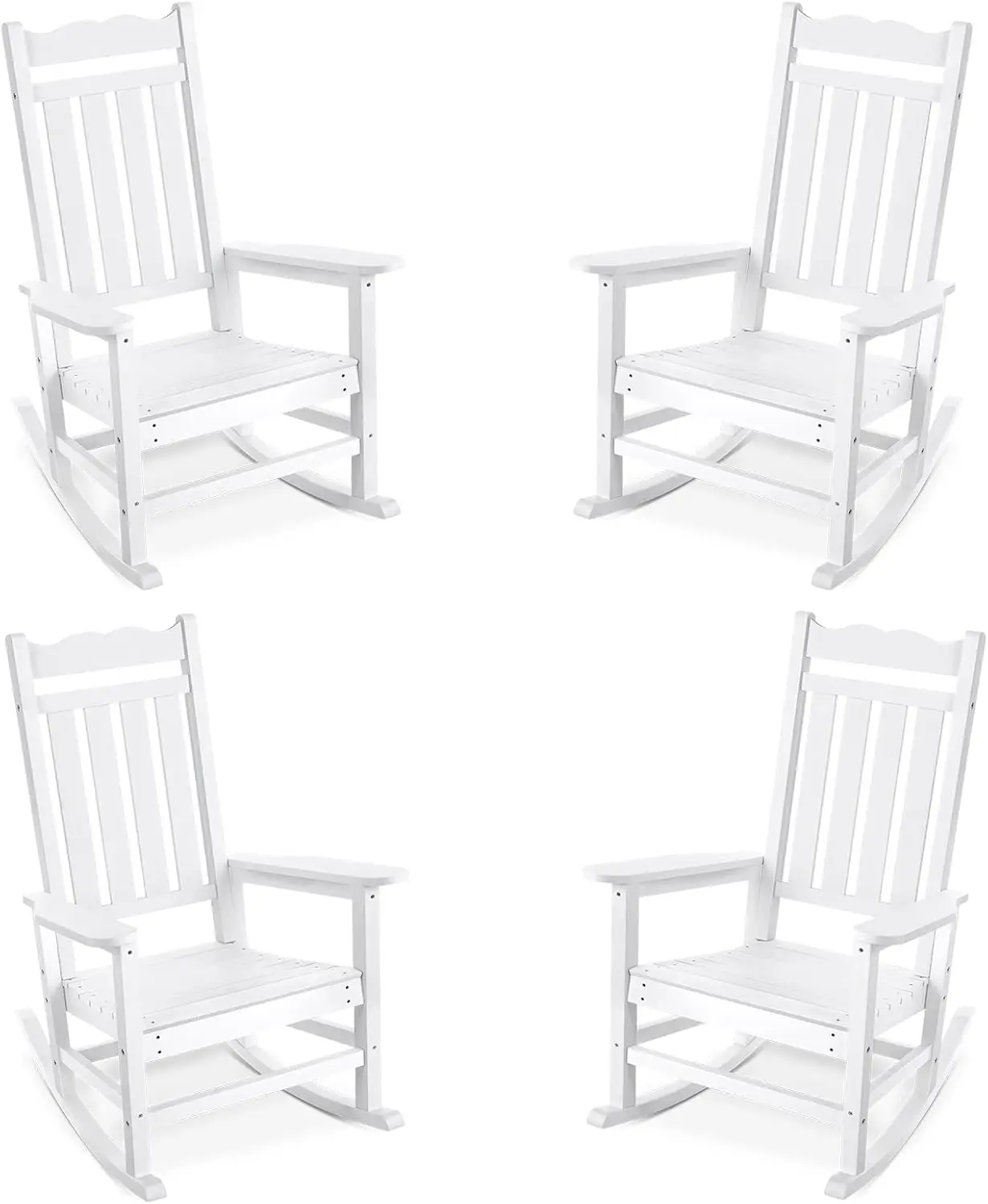 Juego de 4 sillas mecedoras para exteriores, balancín para porche resistente a todo clima con capacidad de peso de 400 libras, para patio, patio trasero, blanco