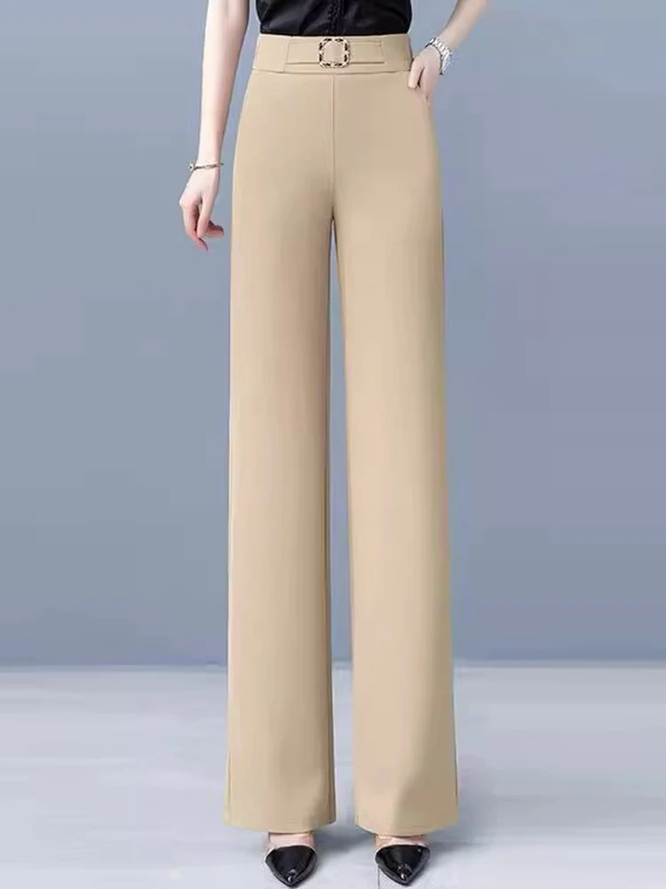 

High Waist Straight Leg Ice Silk Wide Leg Pants Women's Summer New Style Thin Drape Casual Suit Pants Korean Style Commute Wind