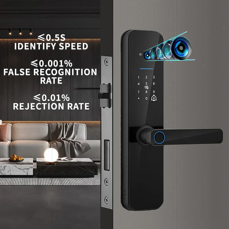 PHIPULO Tuya Wifi Digital Electronic Smart Door Lock With Biometric Camera Fingerprint Smart Card Password Key Unlock