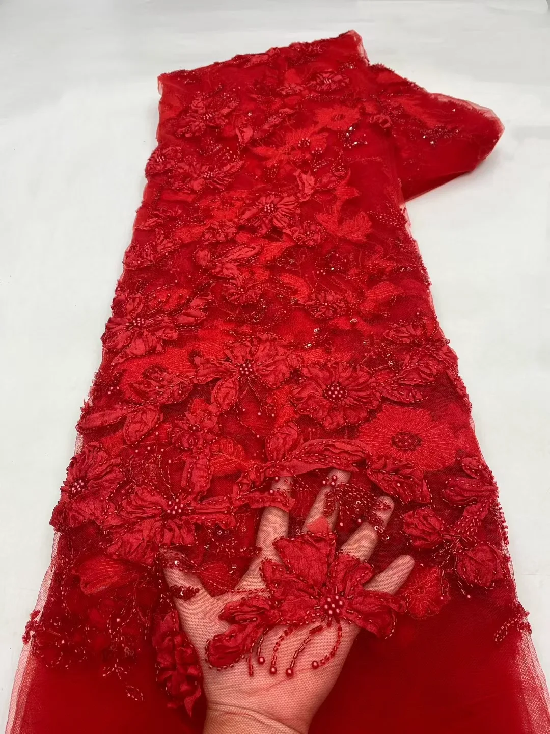 Afrikanische 3D Blume Spitze Stoff Stickerei Französisch Mesh Spitze Stoff Mit Pailletten Bräutigam Nigerianischen Tüll Spitze Für Party Kleider
