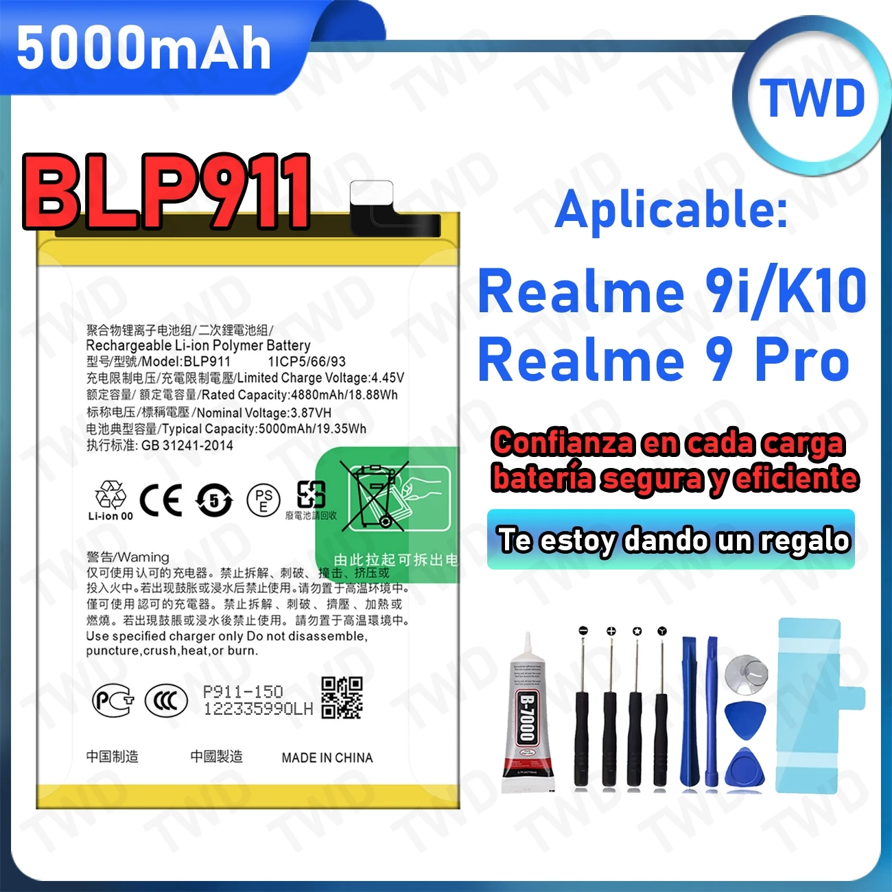 

BLP911 Large capacity 5000mAh Battery For OPPO Realme 9i/K10 /Realme 9 Pro Batteries New High Quanlity+Free Tools