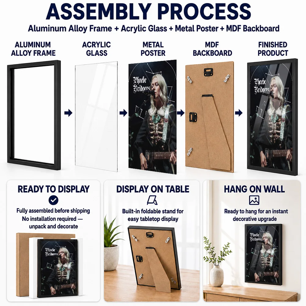 Phoebe Bridgers Live Performance Framed Metal Print Customized Recording Tribute Wall Art For Singer Fans Decorating Music Room