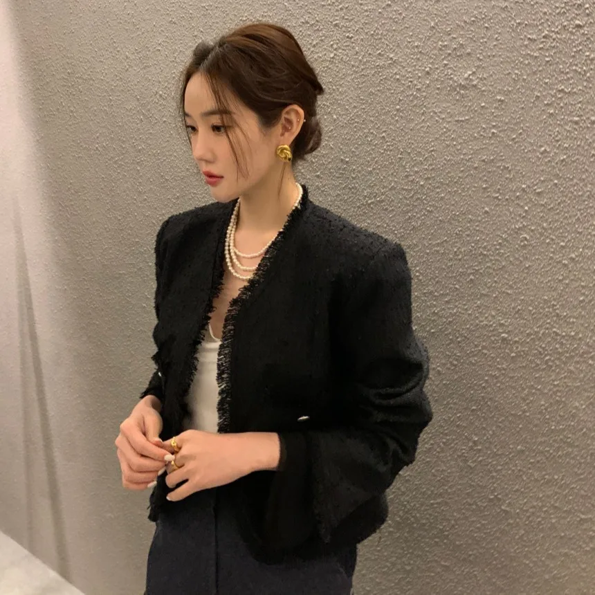 

Chic ort Woolen Coat for Women Spring New Sle Versatile Slimming Cardigan Top Commute Sle Stand Fit Other Material