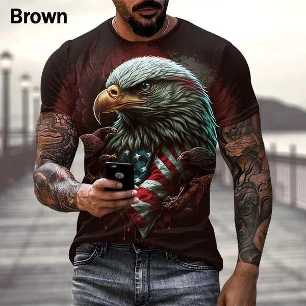 2023 American Flag T-Shirt Bald Eagle 3D Printing Men\'s T-Shirt Street Hip Hop Fashion Oversized Men\'s Tops