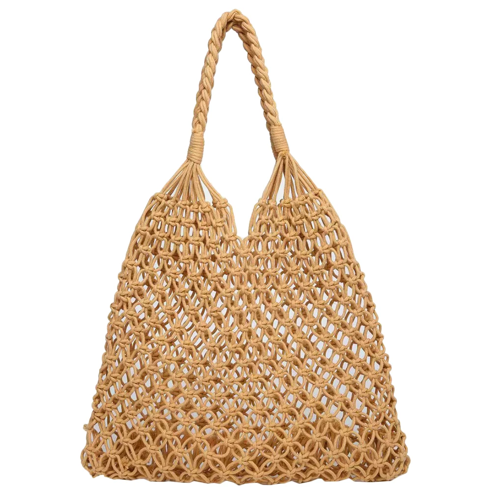 

Beach Woven Bag Crochet Tote Large Capacity Shopping Handbag Cotton Rope Knit Bag Trendy Storage Pouch