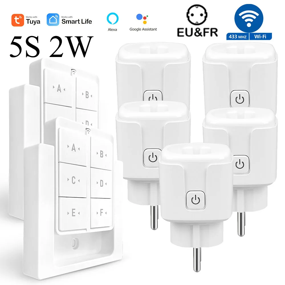 Tuya WiFi Smart Plug Socket 16A 3000W 433MHz Draadloze afstandsbediening Outlet Switch met Power Monitor, EU FR Werk met Alexa