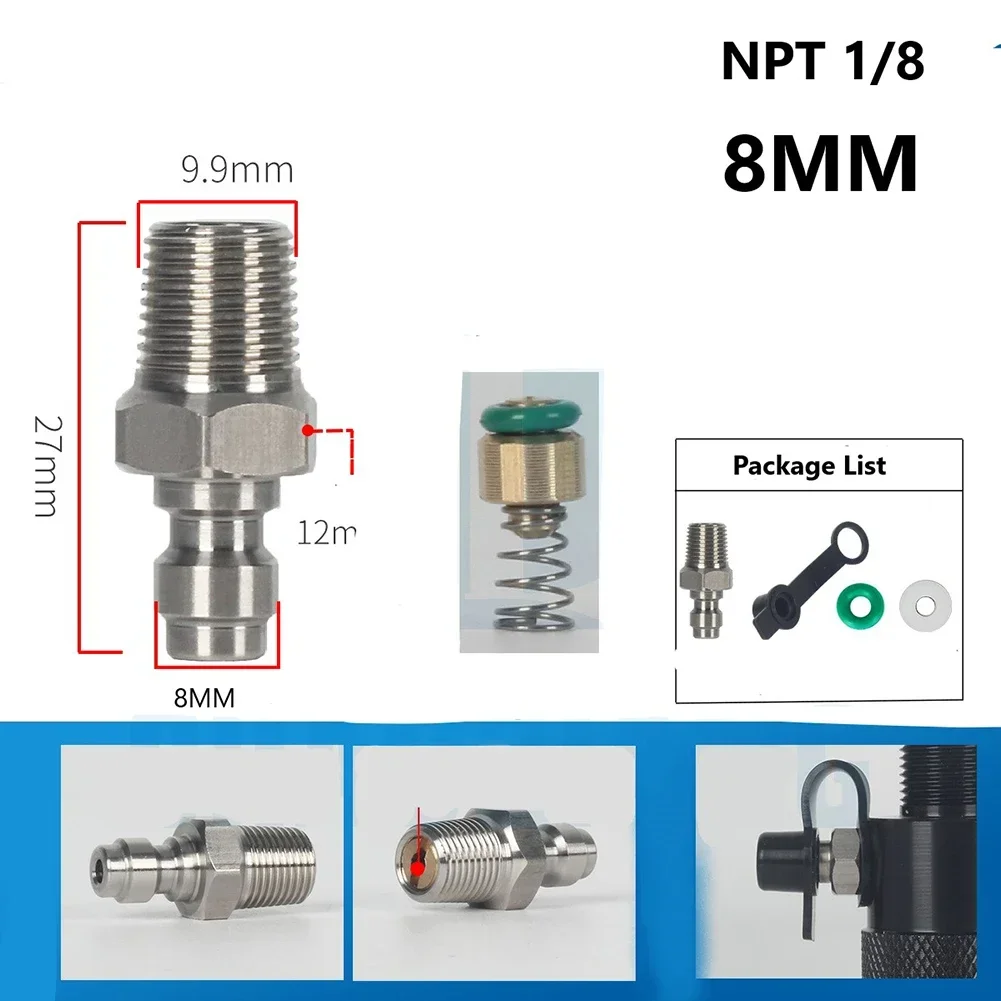 Válvula de enchufe macho de acero inoxidable M10 de 8mm/0,3 pulgadas, conector rápido, válvula de retención, boquilla de llenado, accesorio para manguera de aire