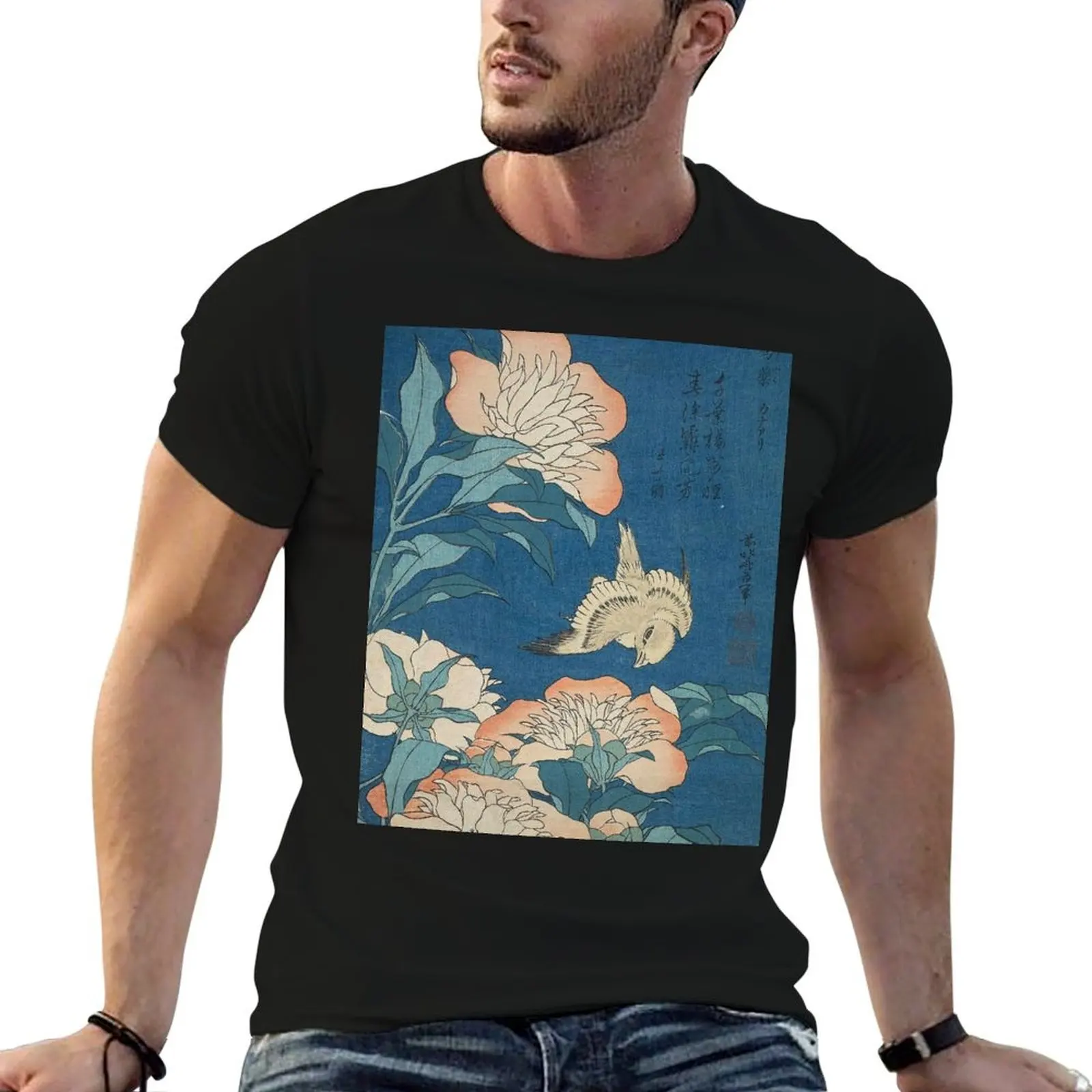 

PEONIES AND CANARY :: HOKUSAI T-Shirt anime t shirts blanks street wear oversizeds luxury clothes men