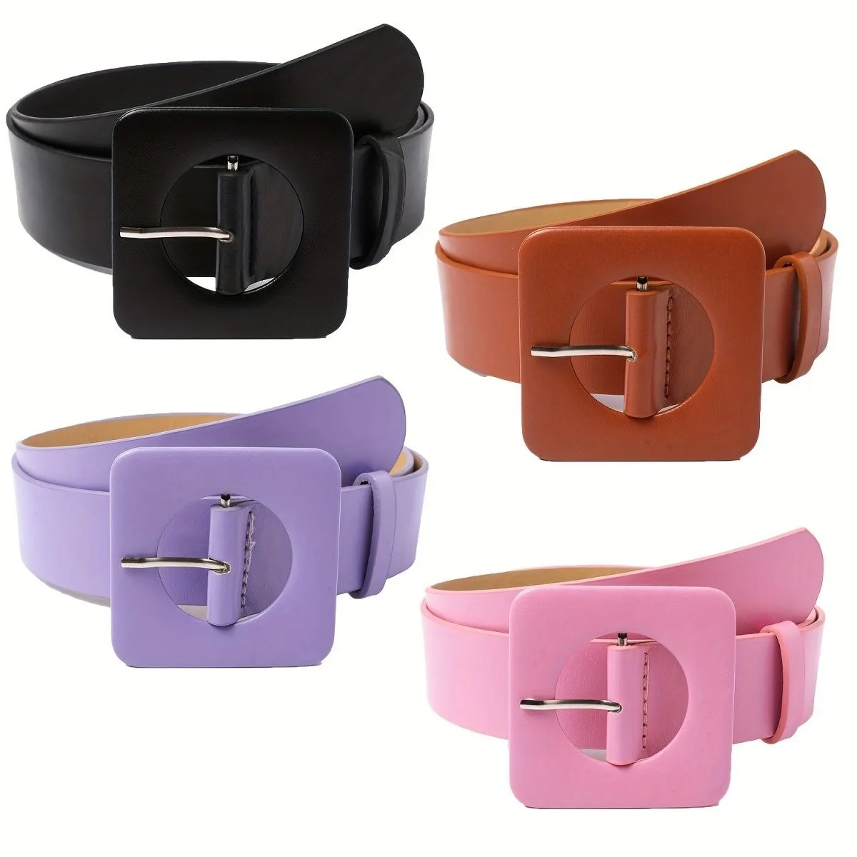 Cinturón ancho elegante con hebilla cuadrada para mujer, pretina informal de cuero Pu, colores caramelo, perfecto para pantalones vaqueros, vestido, abrigo, cinturón