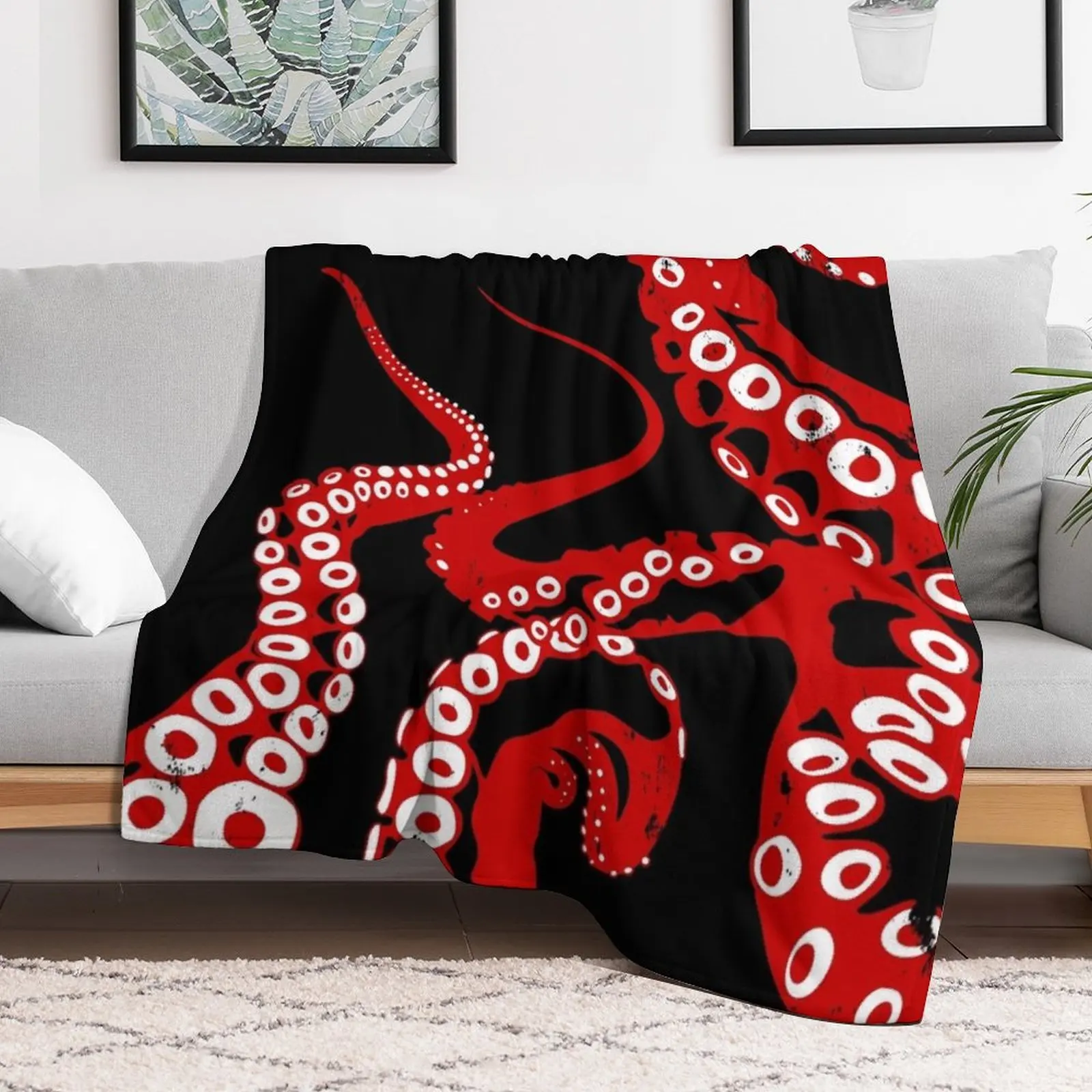 Red Kraken Cthulhu Octopus Tentacles From The Ocean Deep Throw Blanket