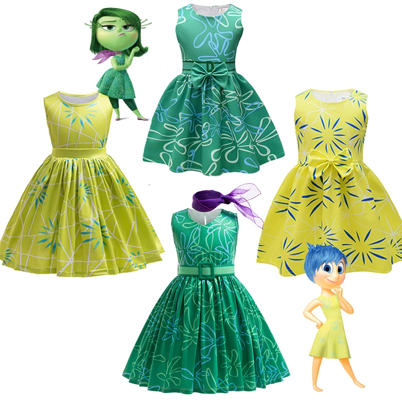 Disney Inside Out Joy disgusto Costume Cosplay Princess Dress + parrucca per bambini ragazze Halloween Carnival Birthday Happiness Dress Up