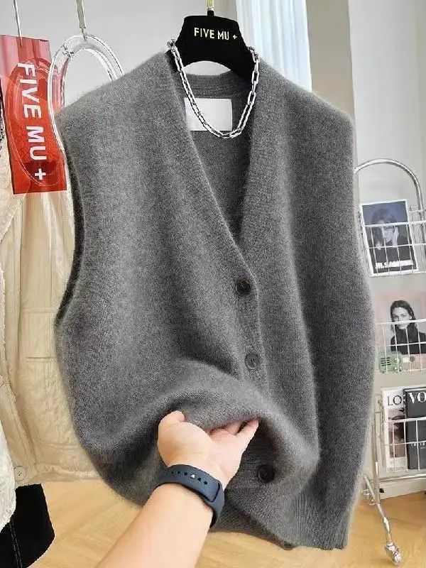 

Женский вязаный кардиган-жилет свободного кроя, модный свитер, повседневный топ для работы и отдыха, приталенный крой.