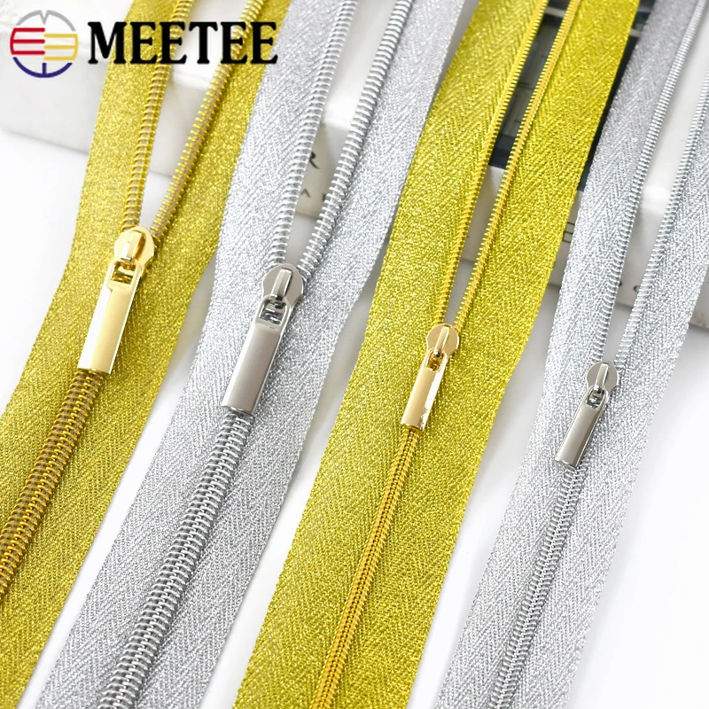 2/3/5M Meetee 3# 5# Plastic Zipper for Sewing Nylon Slider Zip Handbag Gold Silver Jacket Coil Zippers Pull Repair Kit Accessory