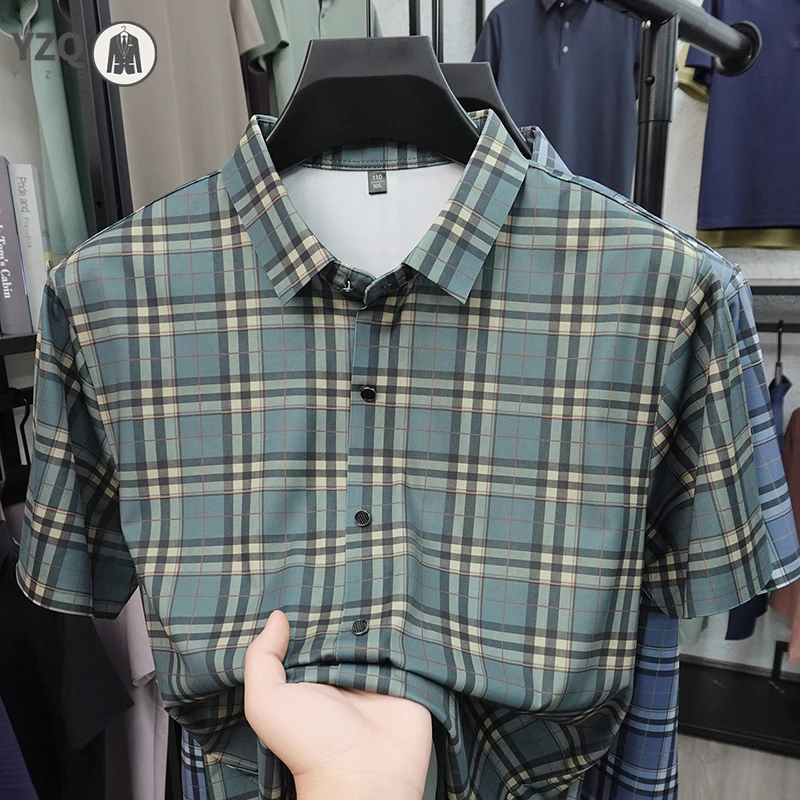

Mens Casual Plaid Pattern Short Sleeve Shirt Button Up Style Comfortable Material Suitable For Daily Use And Office