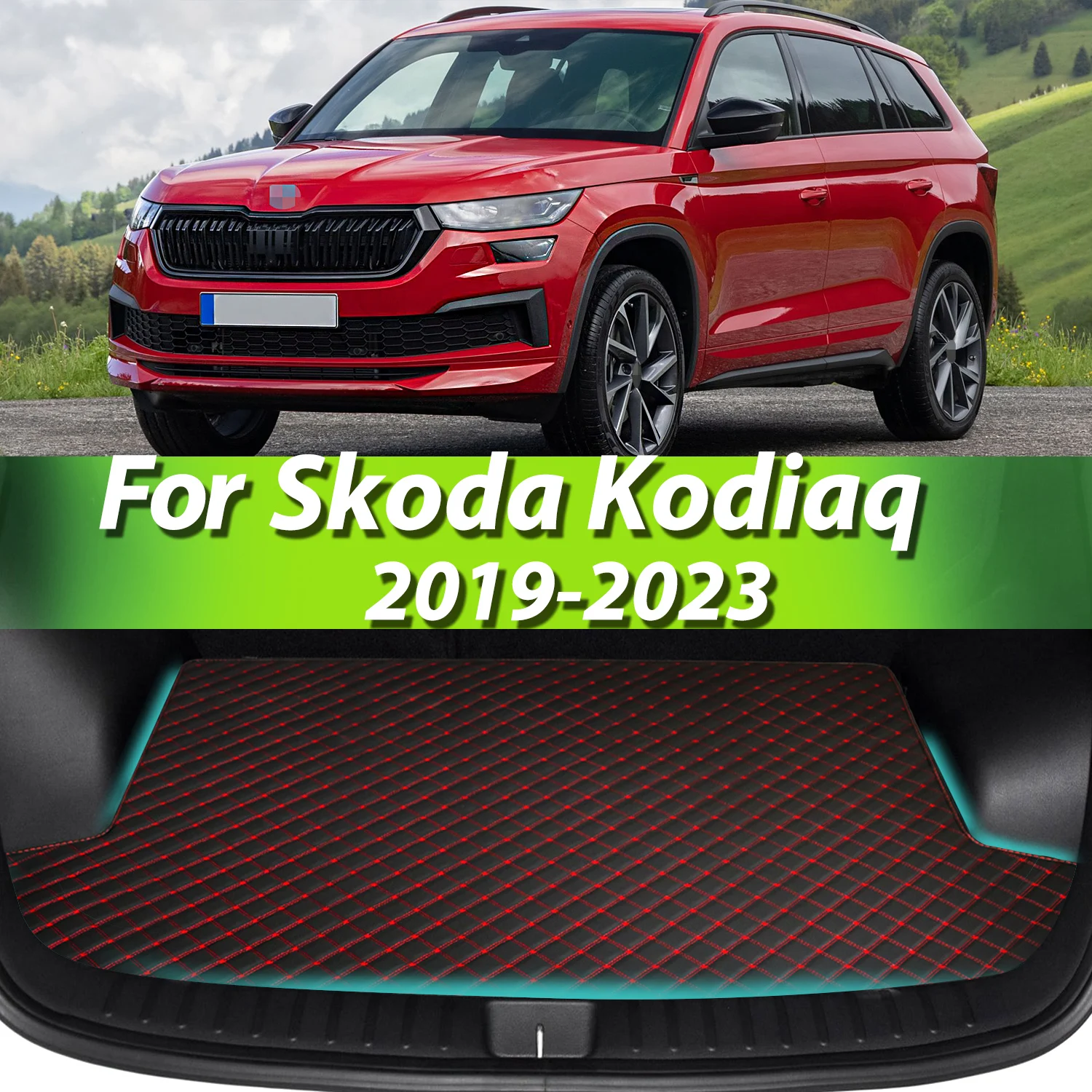 

For Skoda Kodiaq 2019-2023 Artificial Leather Car Trunk Mat Rear Trunk Cargo Protective Mat Car Interior Accessories