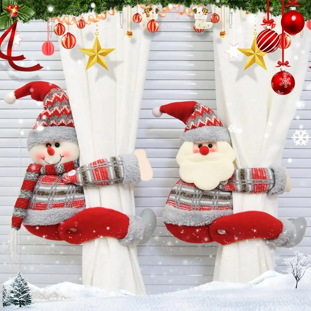 Christmas Curtain Buckle Christmas Home Decorations Santa Claus Sonwman Window Ornament Decor Supplies Festival Kids Gifts