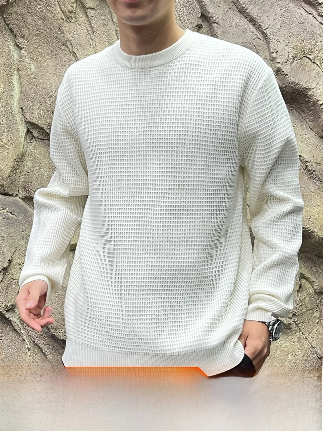 Italian Luxury Washed Heavyweight Hoodie Sweatshirt Moisture Wicking Autumn Winter Men's Textured Knitwear round Neck Long Sl...