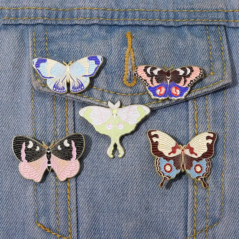 Actias Seleme Enamel Pins Custom Moth Butterfly with Magic Pattern Brooches Lapel Badges Insect Jewelry Gift for Kids Friends