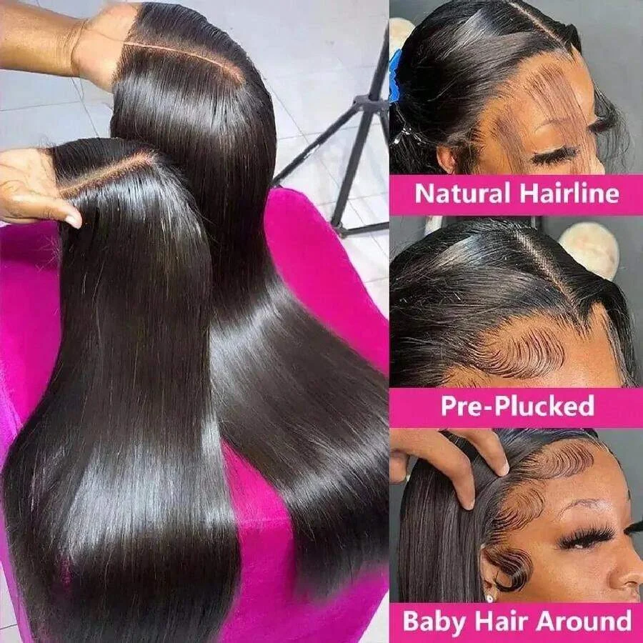 13x4 13x6 Hd Bone Straight Transparent Lace Front Wig Human Hair 40 Inch Pre Plucked Lace Frontal Wigs 250 Density