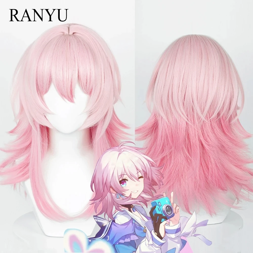 RANYU Honkai Star Rail March 7th Wig Long Synthetic Straight Pink Gradient Ombre Game Cosplay Hair Wig For Party