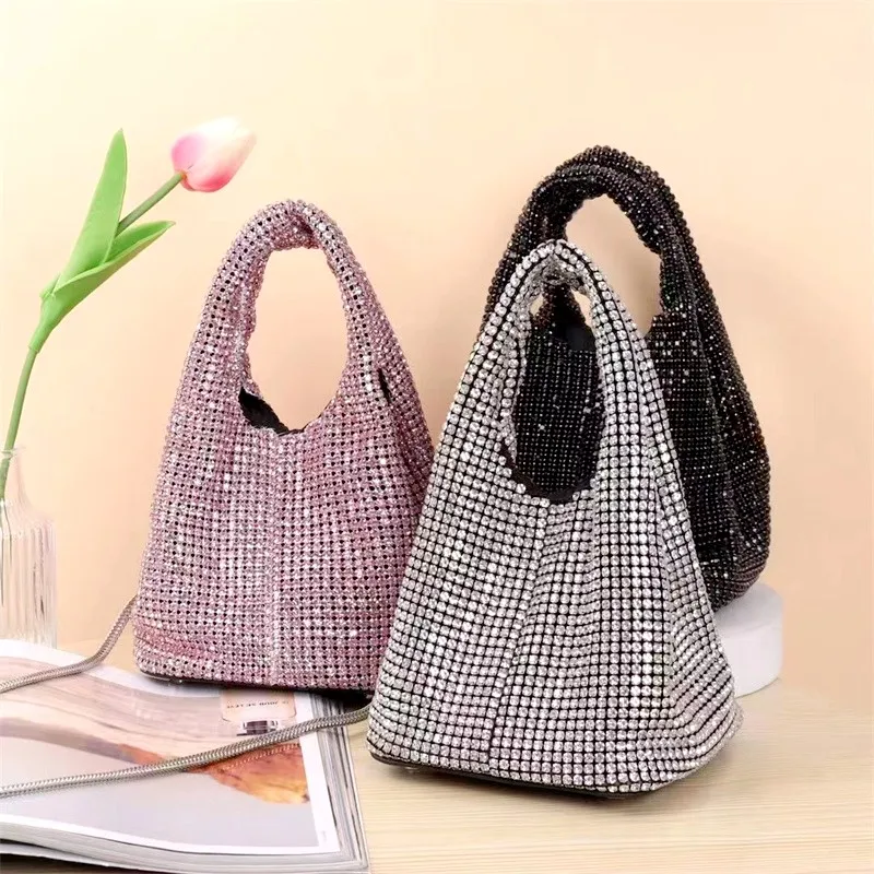 Handle Rhinestones Evening Clutch Bag Purses And Handbag Luxury Designer Hobo Shoulder Bag Shiny Crystal Clutch Purse Bucket Bag