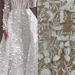 New Hot Width 130 CM 3D Unique Flower Bead Off White Hiqh Quality Wedding Gown Applique Lace Fabric