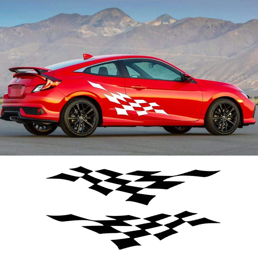 

Автомобильная спортивная гоночная клетчатая наклейка с флагом, авто боковая дверь, крыло, полосатый декор, наклейка, комплекты транспортных средств для Kia Subaru Tesla Jeep BMW