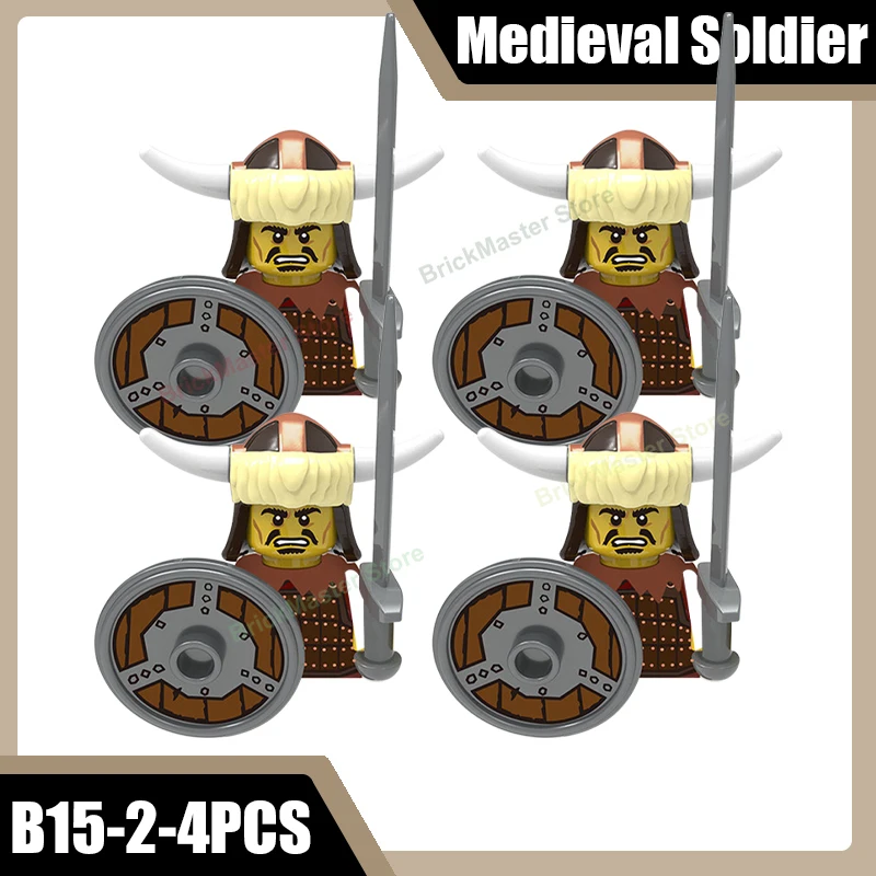 Mittelalterliche Militär-Wikinger-Krieger-Soldaten-Figuren Bausteine Burg Armee Rauber Infanterie Schild Axt Schwert Helm Ziegel Spielzeug