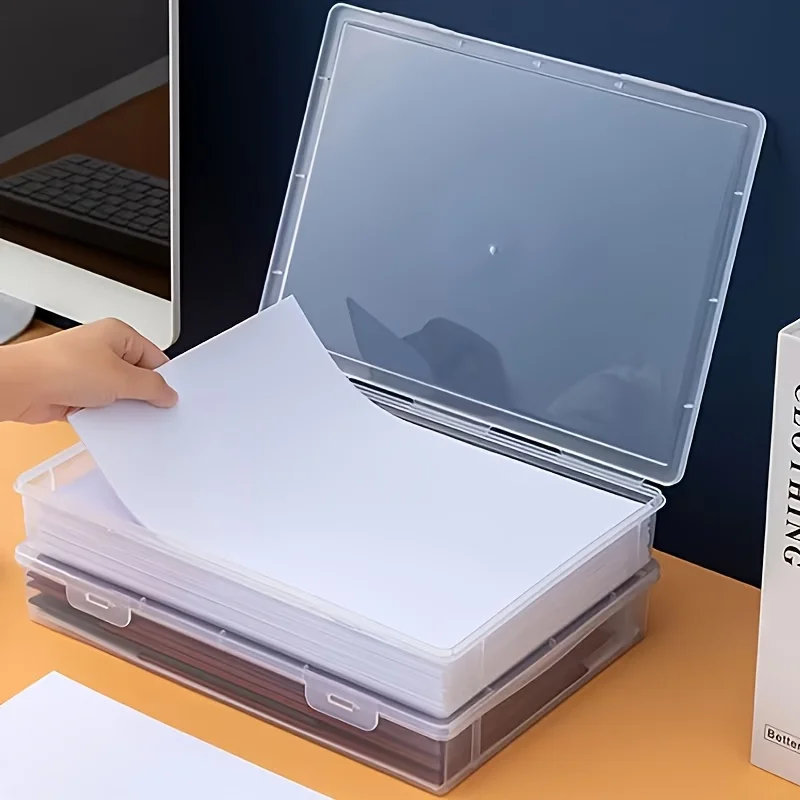 Plastic Storage Box with Lid Transparent Organizer for Documents Magazines Cards Desktop Durable Clear Container