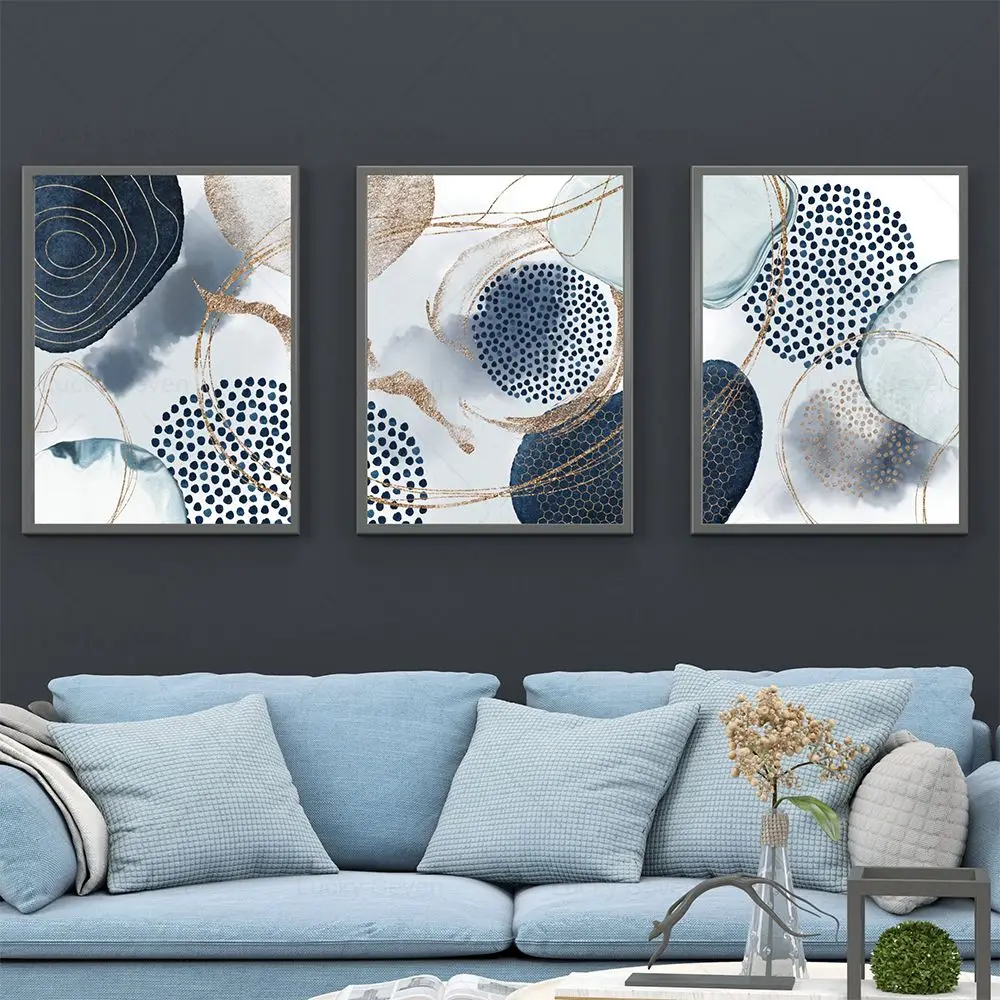 

Abstract Navy Blue Gold Watercolour Shapes Wall Art Posters Canvas Paintings Geometric Hallway Prints Office Living Room Decor