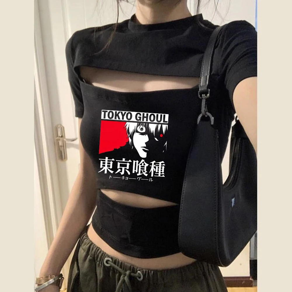 Tokyo Ghoul cropped top women streetwear baddie vintage gothic tshirt korean fashion clearance sales cutecore