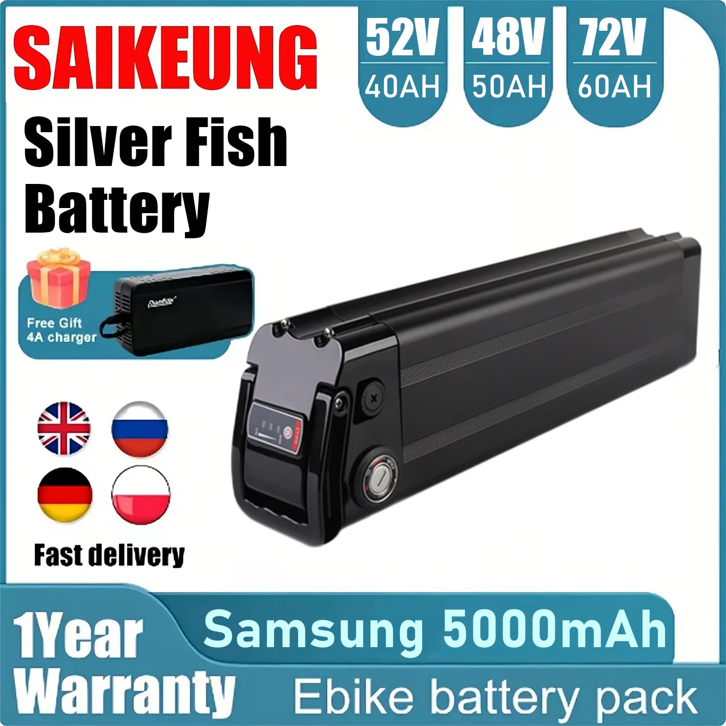 

Ebike Akku 36v 48v 52v 60v 72v SilverFish 20ah 25 30ah 35ah 40 50 60ah Bateria 1000w 2000w 3000w motor kit 18650 lithium battery