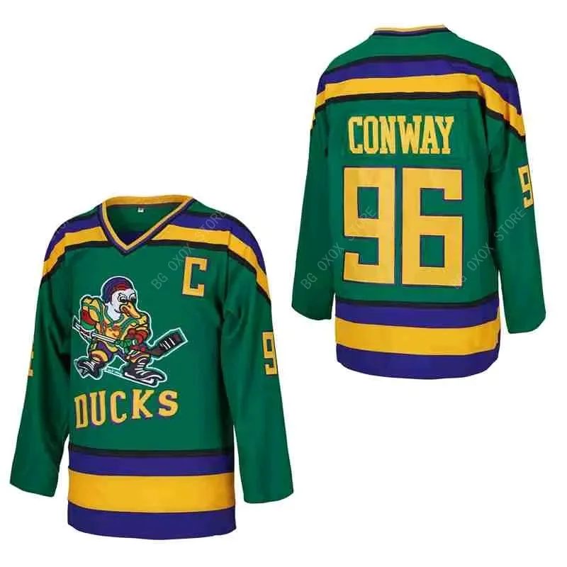 Ice Hockey Jersey Mighty Ducks 99 BANKS 96 CONWAY 66 BOMBAY Sewing Embroidery Outdoor Sportswear Jerseys Green Black White