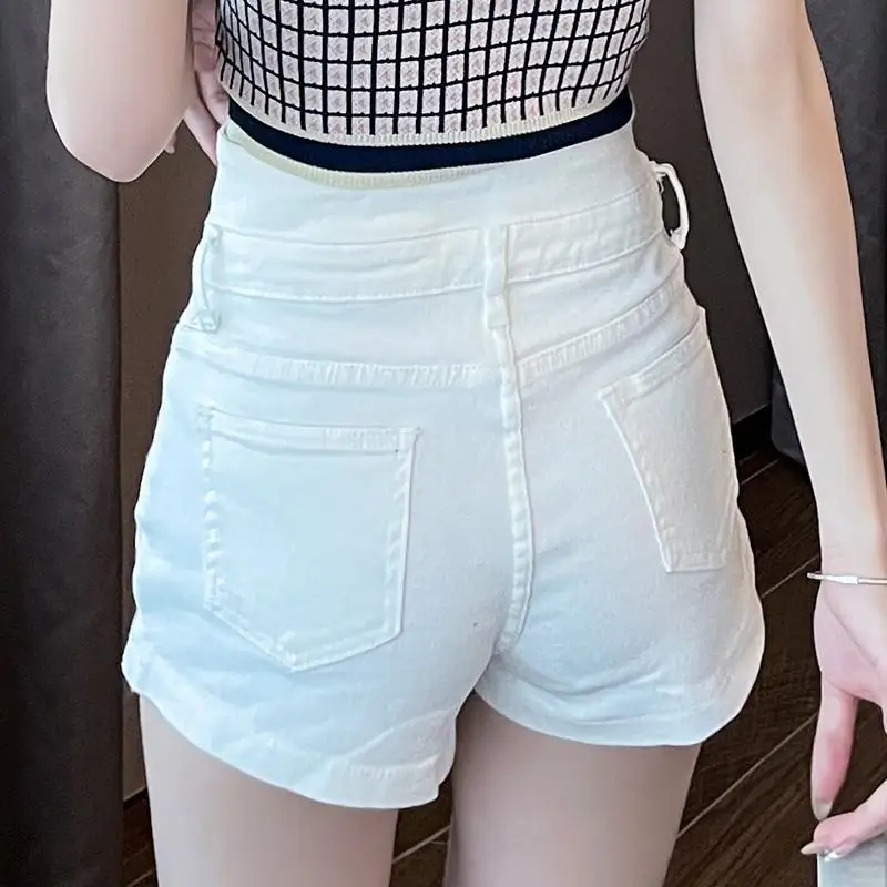 Nuevos pantalones cortos de mezclilla para mujer Boxer de cintura alta pantalones vaqueros cortos blancos mujer Kpop tendencia de verano 2025 trajes ropa de moda Wh5