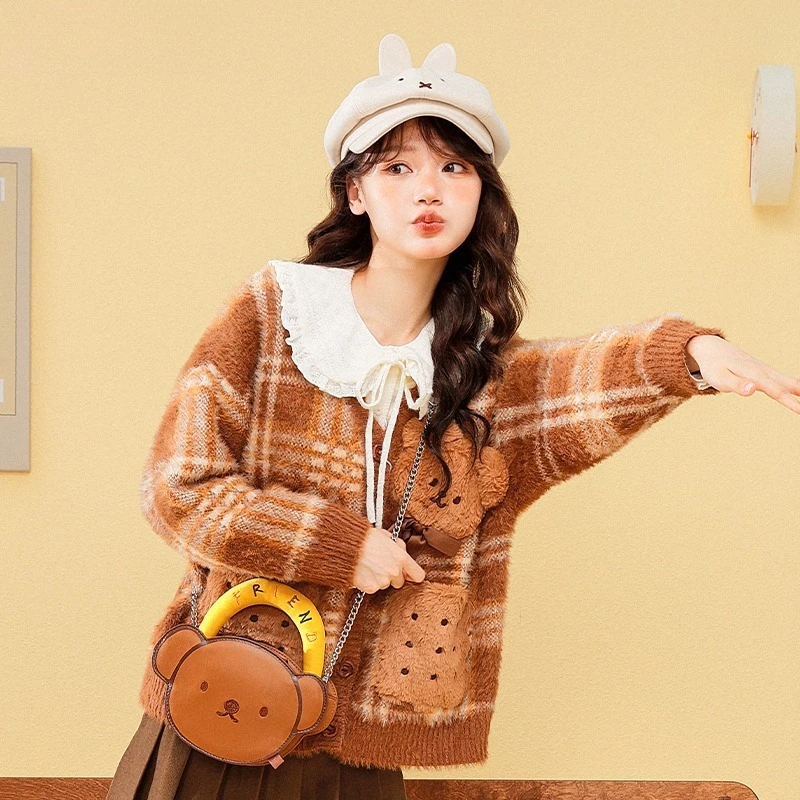 

Рюкзак серии Miffy Rabbit Grid с рисунком Kawaii Boris, ручная большая сумка для девочек, сумка через плечо, подарок на день рождения для пары