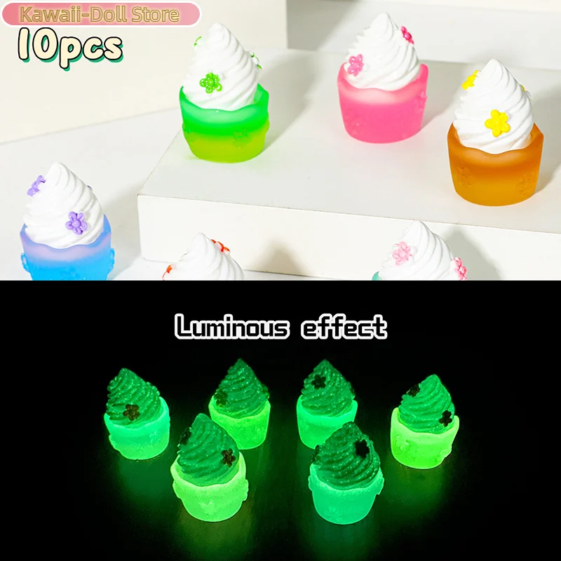 10Pcs/Set Mini Noctilucent Ice Cream Cups Miniature Model Pretend Play Mini Food Doll Accessories Fit Play House Toy Dollhouse