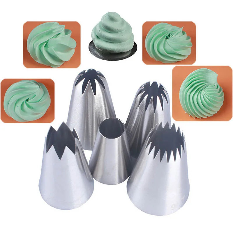 

5Pcs Cakes Stainless Steel Nozzle Decoration Cookies Supplies Russian Icing Piping Pastry Kitchen Gadgets Fondant Decor Tools