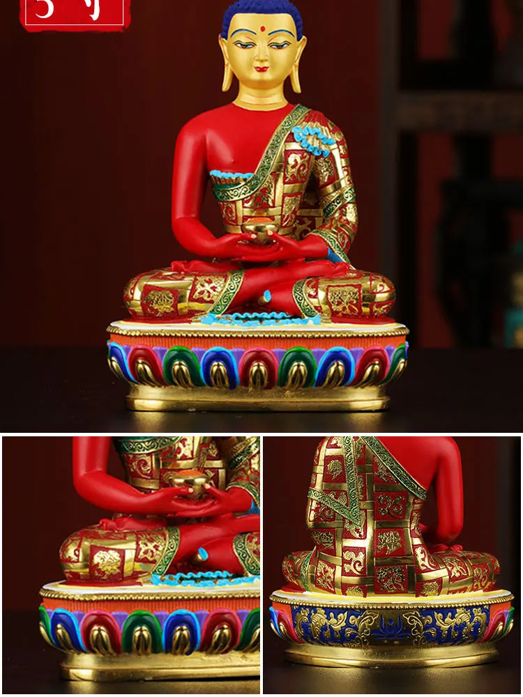 Asia high grade colored draw Good Buddha statue bless family Safety Healthy luck Painted Amitabha Sakyamuni God