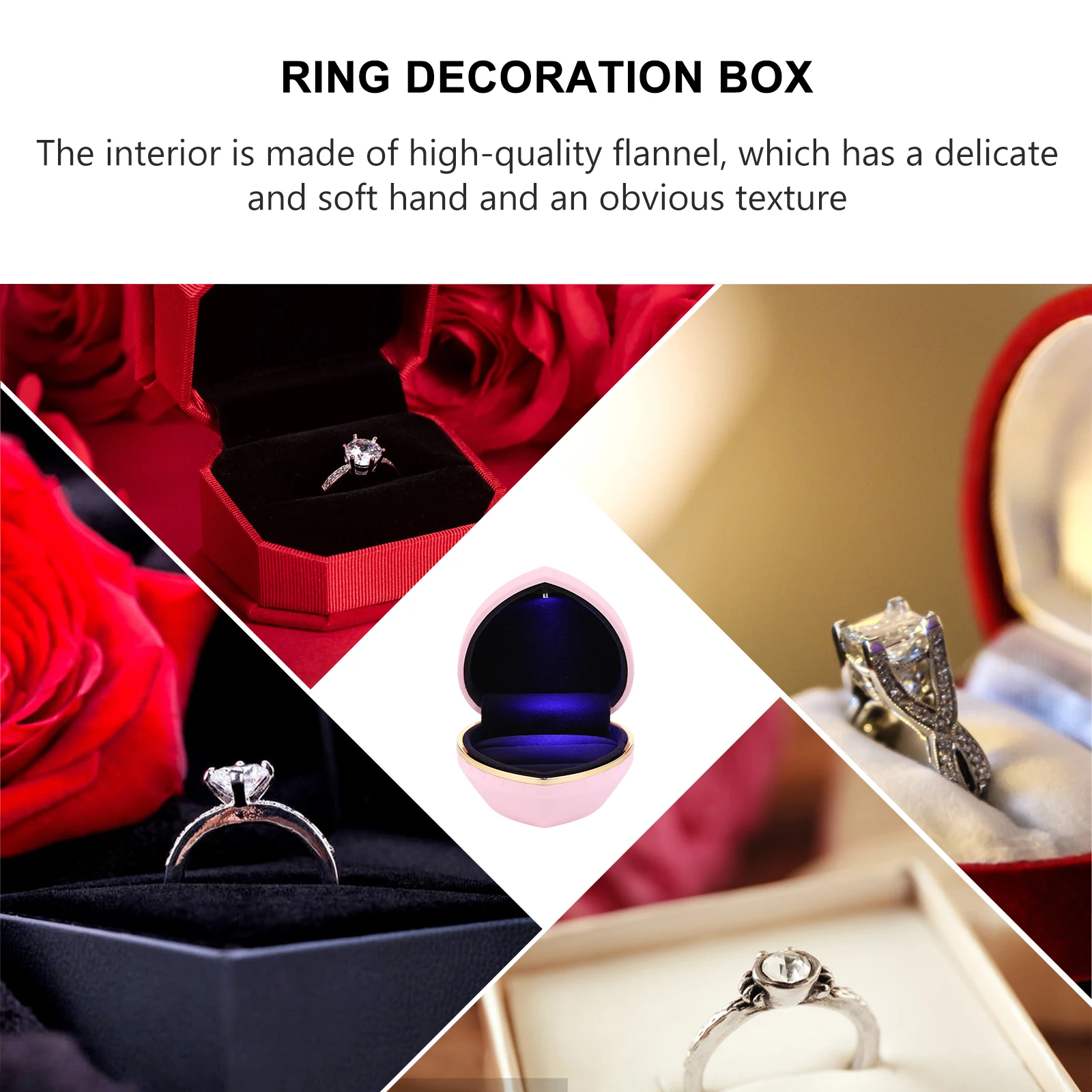 

1pc Heart Shape Ring Box Led Lighted Jewelry Case For Engagement Wedding Ring Storage Flannel Lined Dustproof Scratch Resistant