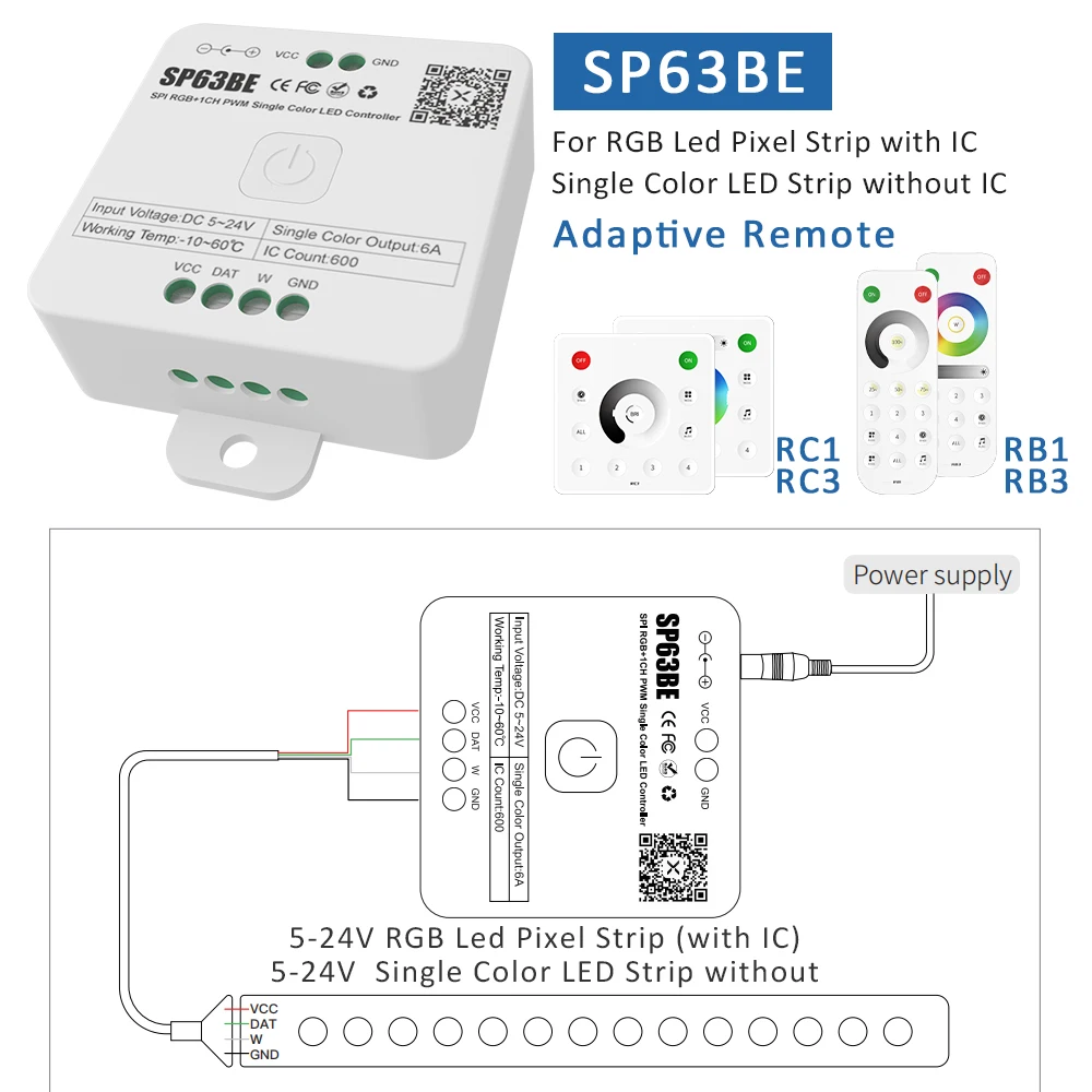 5V 12V 24V Smart Bluetooth LED PWM SPI Controller for Pixel WS2812B WS2811 COB 5050 RGB RGBW CCT Strip Light APP Remote Control