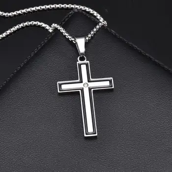 男士不鏽鋼十字架項鍊,十字架中心鑲嵌鋯石吊墜,黑色膠邊,時尚經典珠寶禮品 10 最佳銷售 男士十字架吊墜 - №10