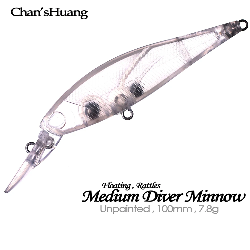 Chan’sHuang 20PCS Unpainted Blanks Bait 10cm 7.8g Rattles Flaoting Medium Diver Bill Minnow DIY Handmade Artificial Fishing Lure